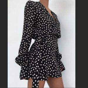 Rumored Rose Mini Dress Ditsy Dot Wrap Tie Dress NWT